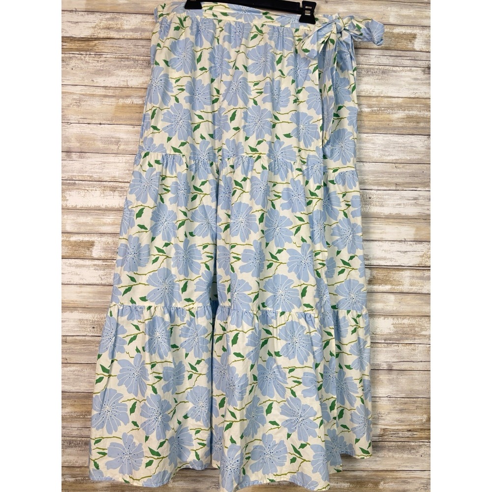 Who What Wear Blue Floral Wrap Maxi Skirt XXL Cotton Tiered Lightweight Summer